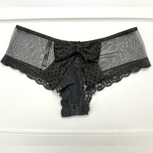 NEW Victoria’s Secret Very Sexy Black Satin Polka Dot Bow Cheeky Panties Large L
